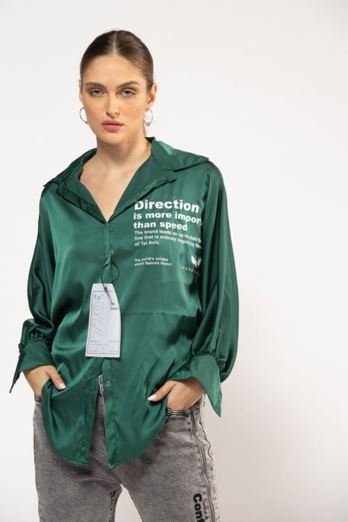 Green Buttoned up Satin Shirt DIRECTION