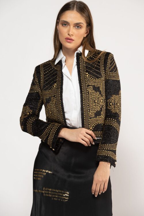 Black And Golden Studs Tweed  Short  Blazer Jacket  770
