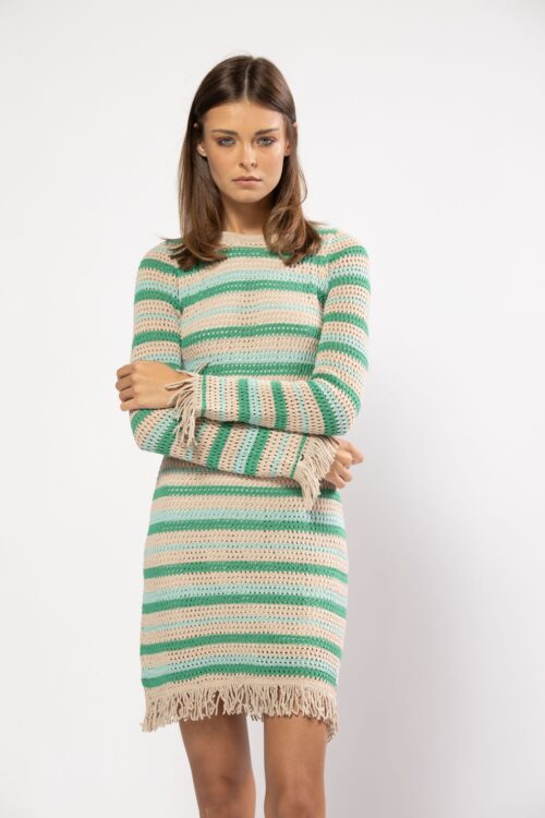Designed Knit Green and beige Colors Mini Dress SEVEN