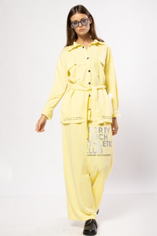 Soft Yellow Two Piece Pollover Stylish Set  SPORTY