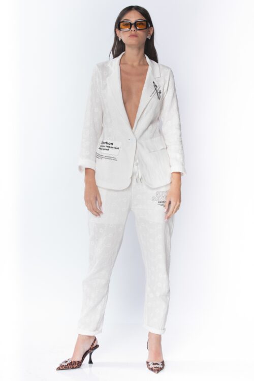 2 Piece White  Color Floral Blazer Set  DIRECTION