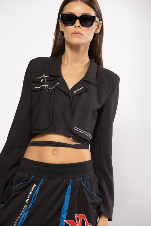 Black Unique Design Blazer Crop Jacket  ATTITUDE