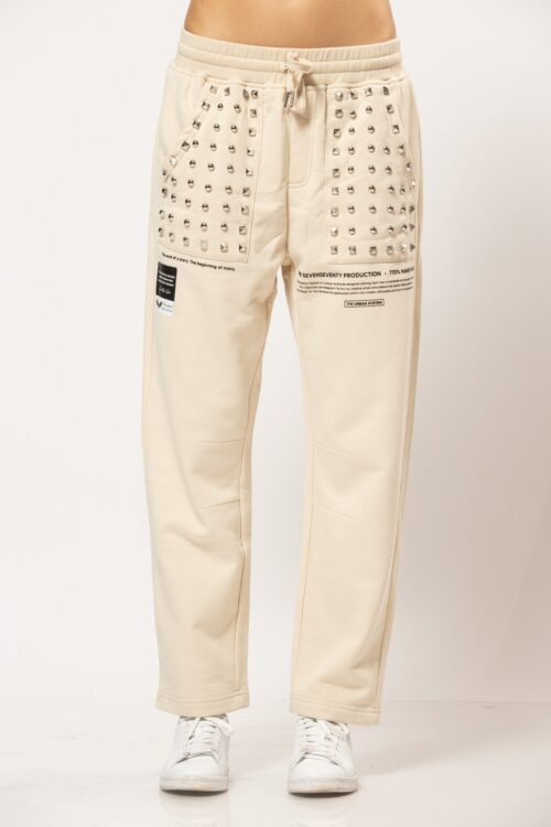 Designed Beige Studs Jogger Pullover Pants  PRODUCTION