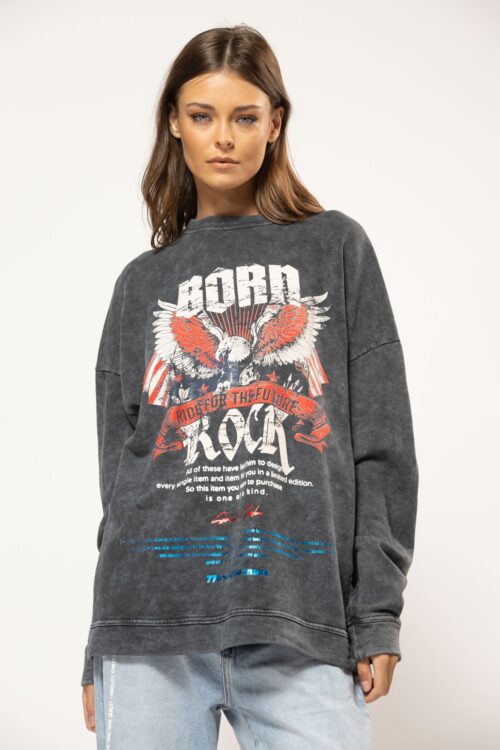 Washed Grey Long Sleeves Wide Top ROCK