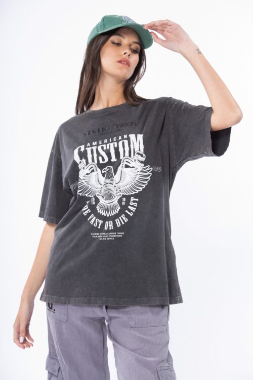  Designed Washed Gray T- Shirt  EAGLE