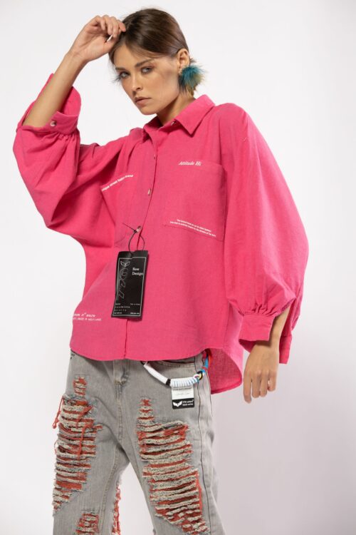 Pink Long Sleeves Wide Buttoned Top  ATTITUDE