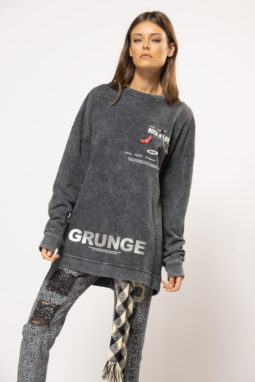 Washed Grey Long Sleeves Wide Top ROCK