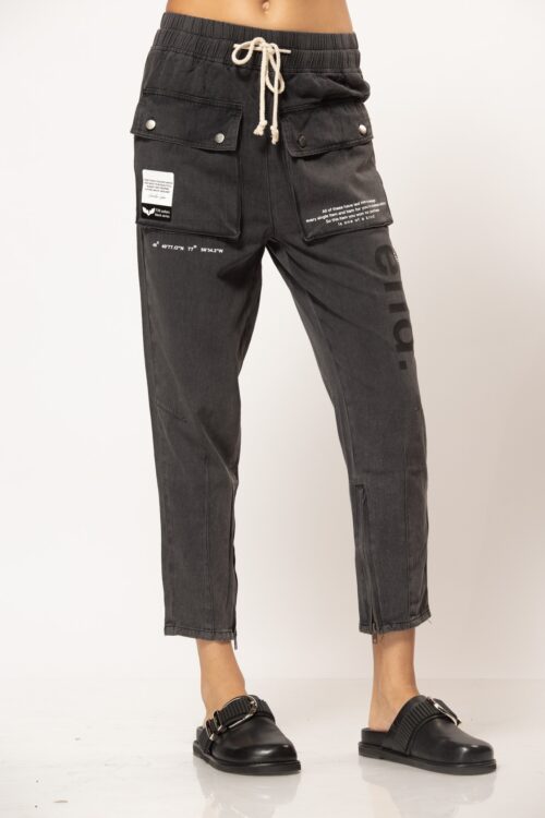 Designed Washed Black Jogger Cotton Pants  END