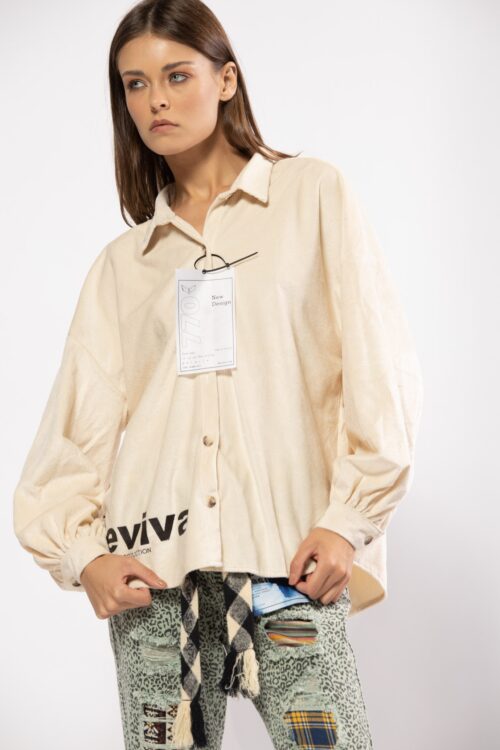 Beige Long Sleeves Wide Buttoned Top  REVIVAL