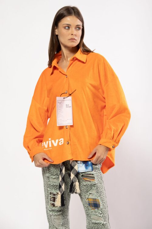 Orange Long Sleeves Wide Buttoned Top  REVIVAL