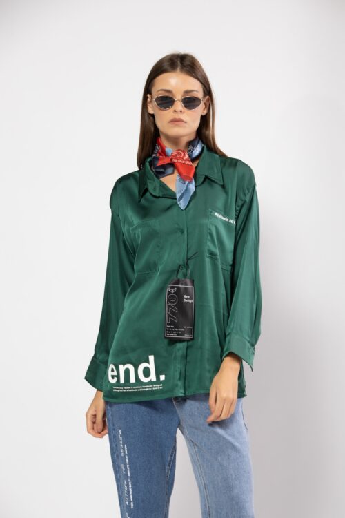 Green Buttoned up Satin Shirt END