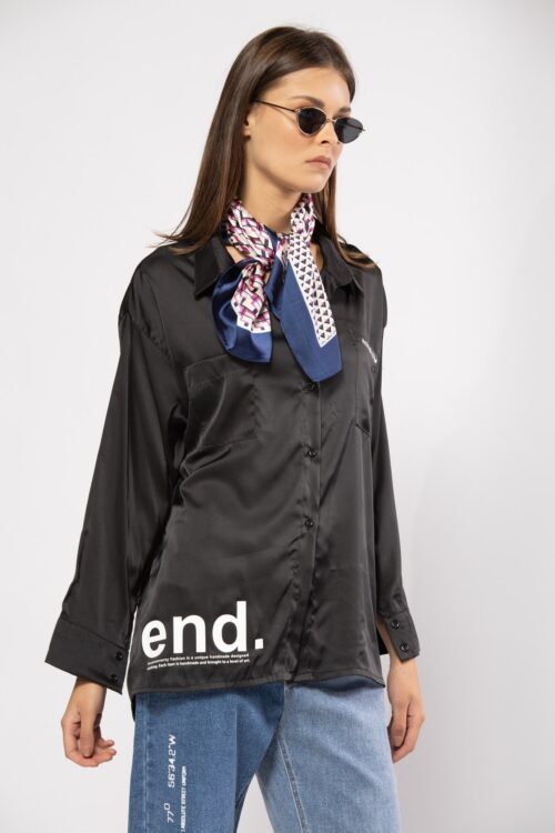 Black Buttoned up Satin Shirt END