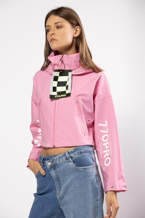 Pink Hooded Vinyl Jacket MINIMAL
