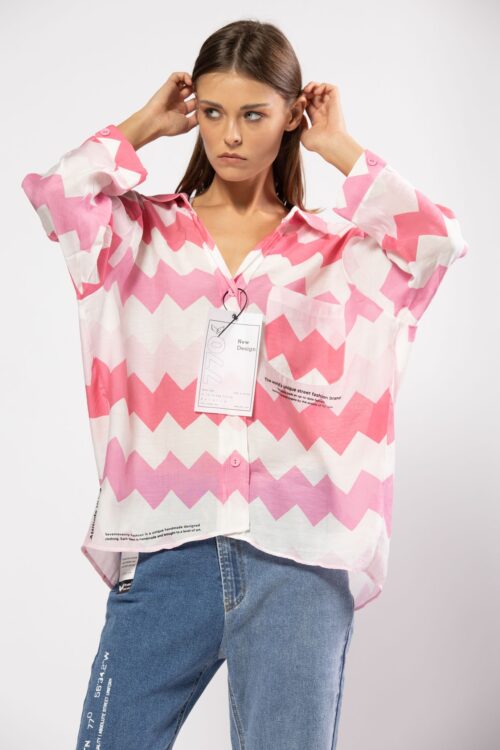  Pink Colors Long Sleeves Wide Buttoned Top  STREET
