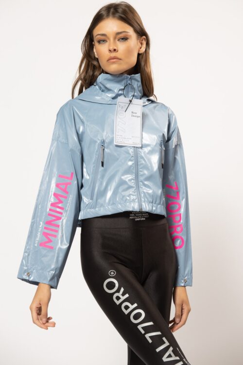Light Blue Hooded Vinyl Jacket URBAN770