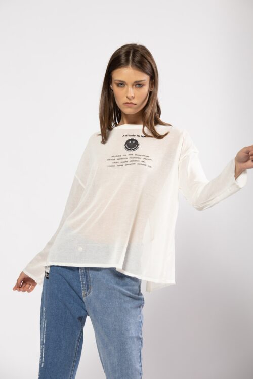 White Long Sleeves Basic Top  SMILE