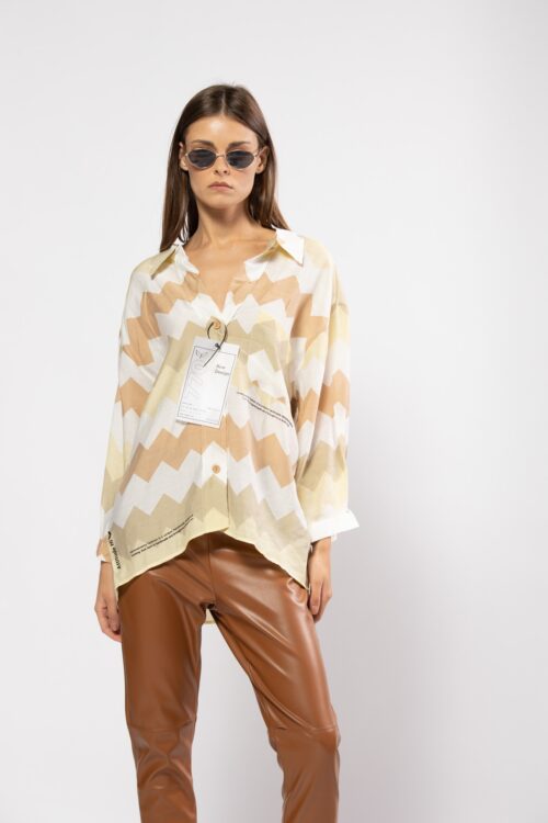 Beige Colors Long Sleeves Wide Buttoned Top  STREET