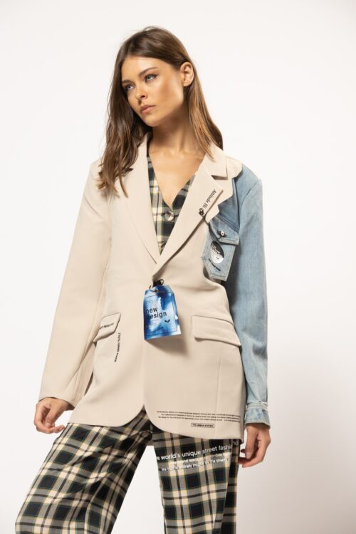 Denim And beige Wide Blazer Jacket PRODUCTION