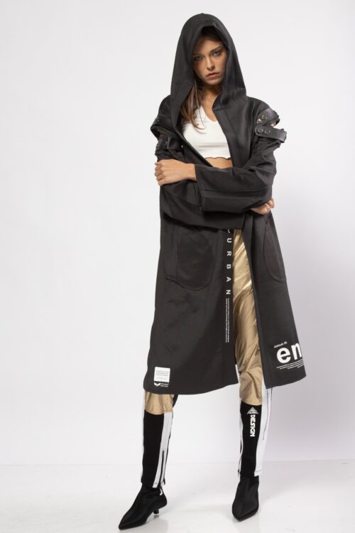 Black Long Opened Hodded Opened Jacket  END