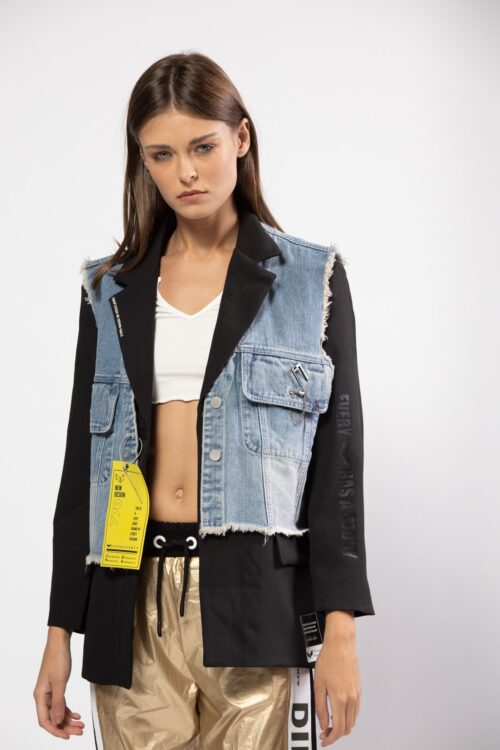 Denim And Black  Wide Blazer Jacket MADE IN