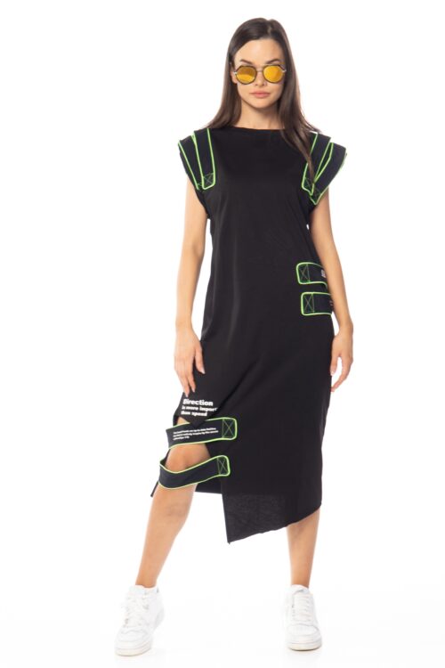 Black Designed Midi Length Asymmetric Dress  DIRECTION