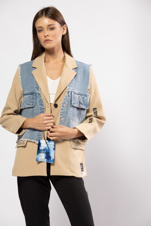 Denim And beige Wide Blazer Jacket MADE IN
