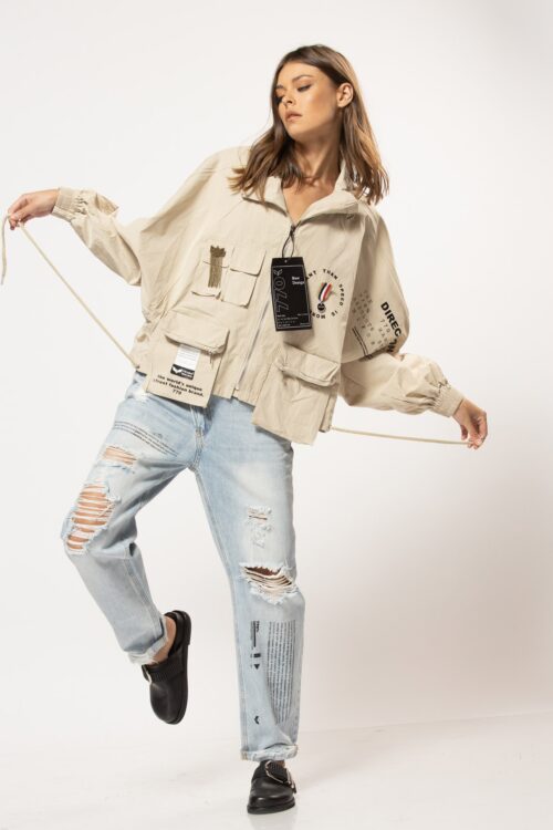 Beige Color Designed cargo Jacket  DIRECTION