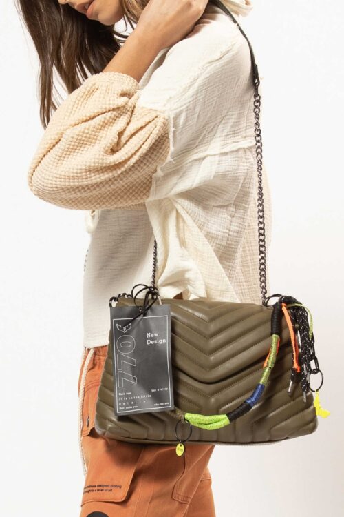 Designed Olive Green Faux Leather Hand Bag STYLE