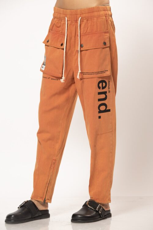 Designed Washed Brown Jogger Cotton Pants  END