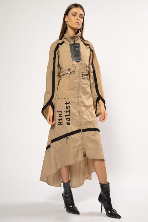 Brown Designed Nylon Jacket Dress MINIMALIST