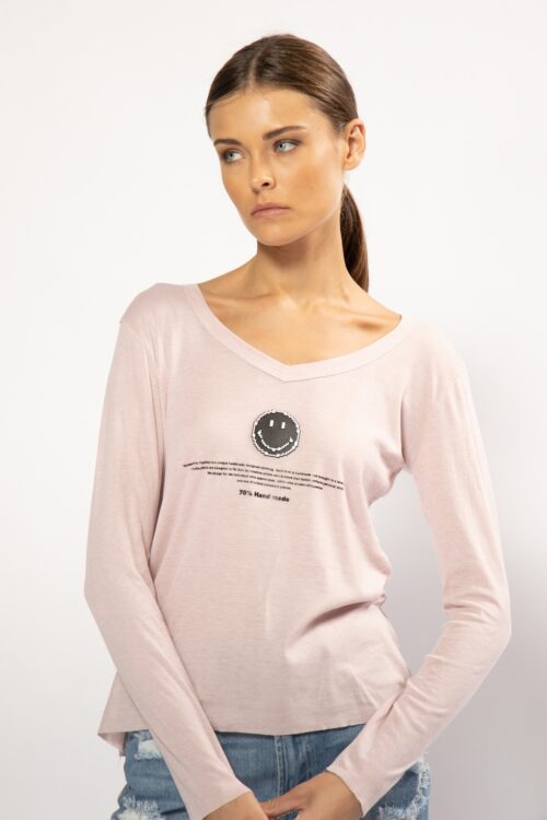 Light Pink Long Sleeves Basic Top  SMILE