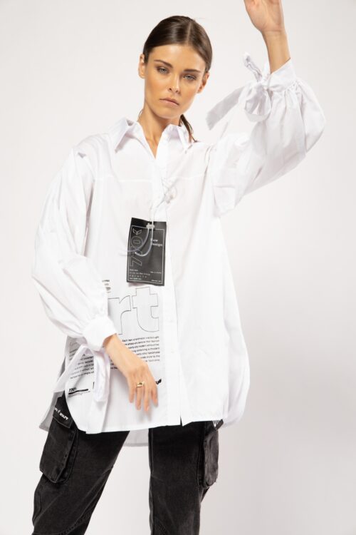 White Buttoned up Long Sleeves Wide Tunic Top  ART