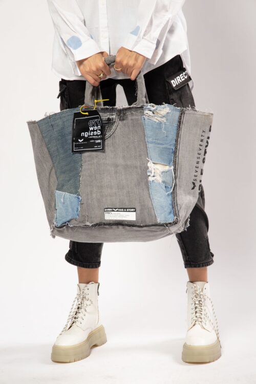Designed Gray  Denim  Hand Bag  STORY