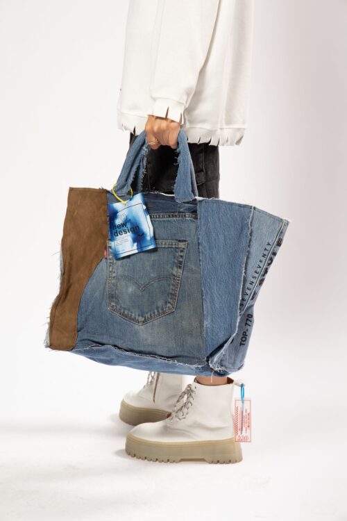 Designed Gray  Denim  Hand Bag  STORY