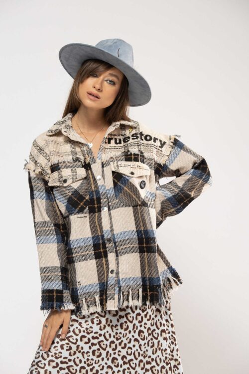 Plaid Long Sleeves Wide Buttoned Top  TRUE