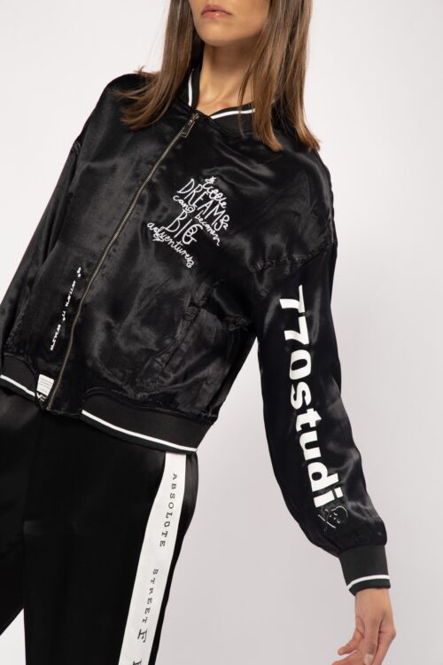 Black Satin Sporty Jacket  STUDIO