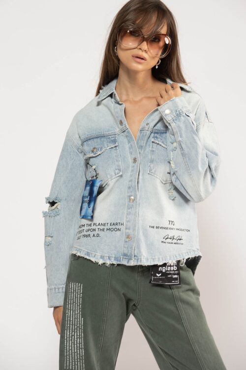 Long Light Blue Denim Buttoned  Top  LIMITED