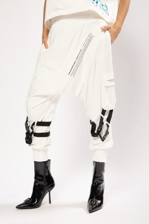 White  Designed Baggy Jogger Pants  PRODUCTION