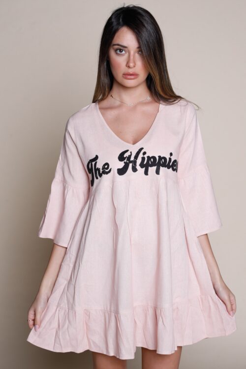 Light Pink Long Sleeve Designed Dress HIPPIES