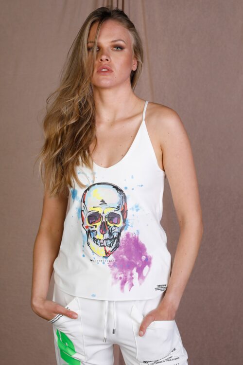 White Designed Tank  SKULL