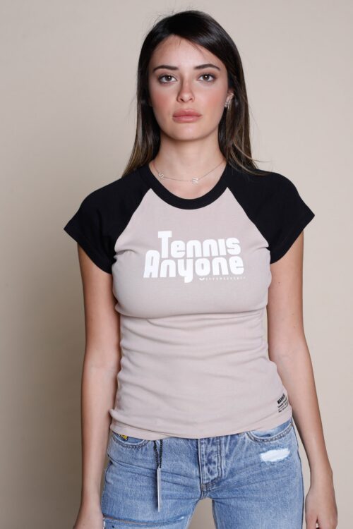 Beige and Black T shirt TENNIS