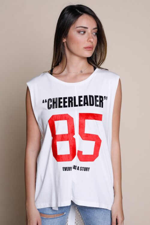 White Sleeveless Top CHEERLEADER
