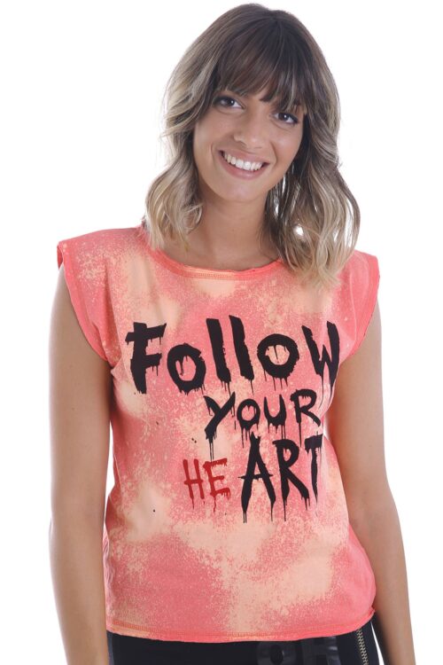 Sleeveless orange T Shirt  FOLLOW