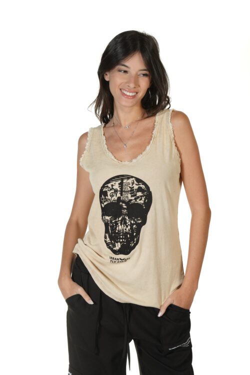  Washed Color Vintage Look Designed  Tank  SKULL