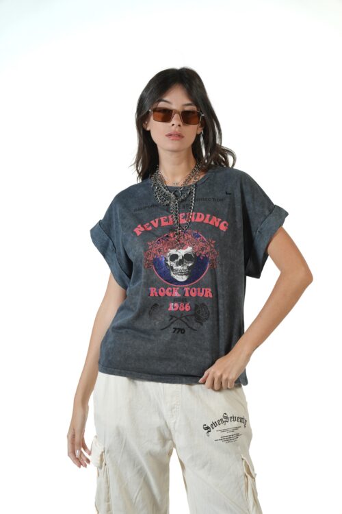  Designed Washed Gray T- Shirt  SKULL
