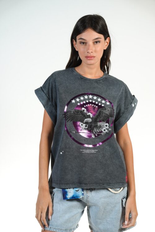  Designed Washed Gray T- Shirt  EAGLE