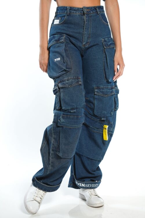 Street Style Wide Cargo Denim Pants STREET
