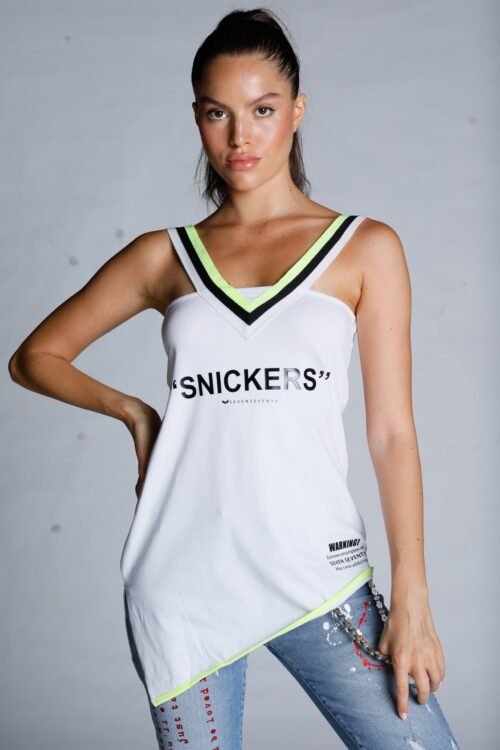 White V Neck Line Tank  Top SNICKERS