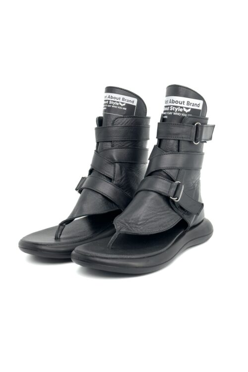 Black Color Designed Leather Sandals  BRAND