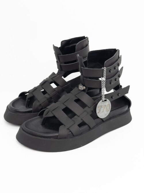 Black Color Designed Leather Sandals  BACK